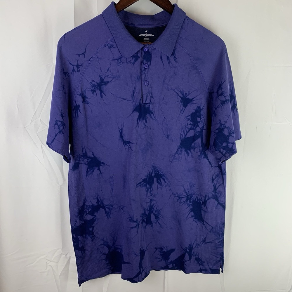 Fabletics The Training Day Polo Shirt Purple Tie Dye Stretch Mens Size XL Nylon